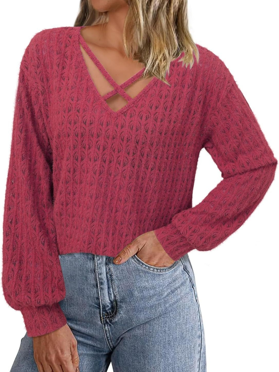 Women's Crisscross Cutout Long Sleeve Top