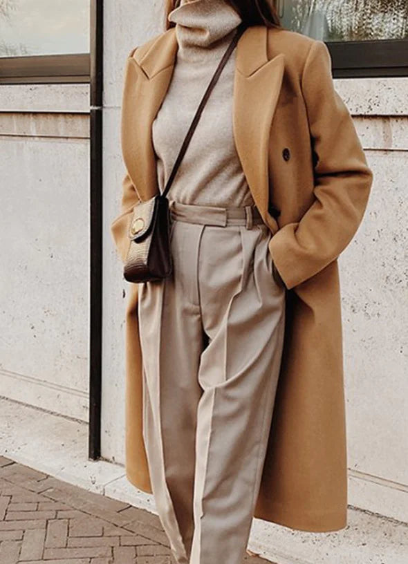 Women's Two-Tone Long Wool Coat