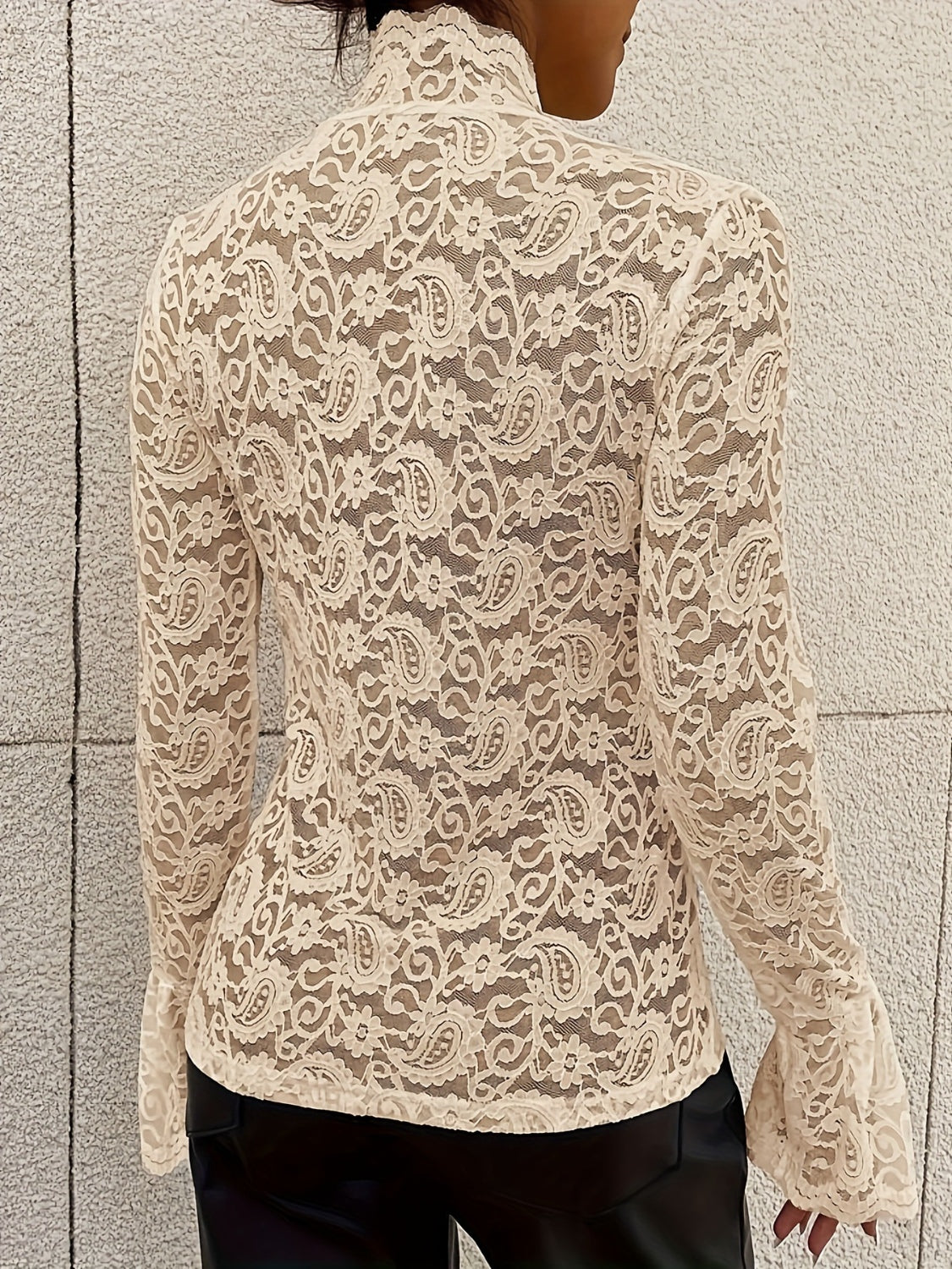 Women's Mock Neck Long Sleeve Lace Top