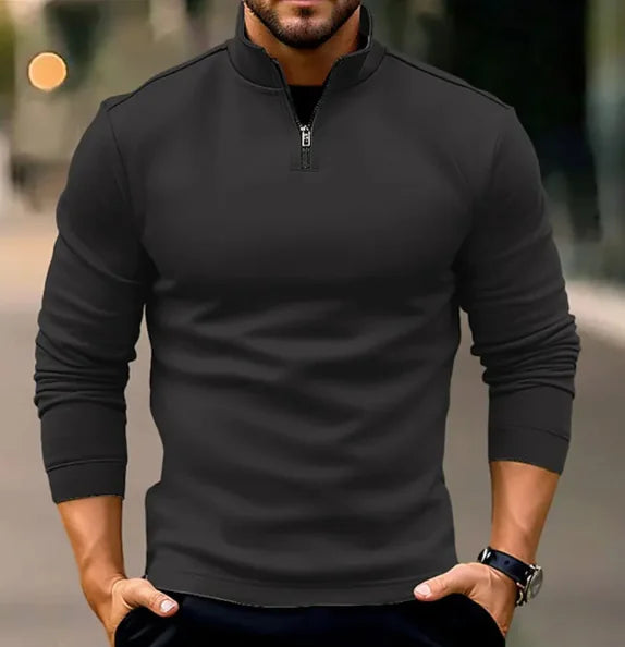 Men's Long-Seeve Zippered Polo Shirt