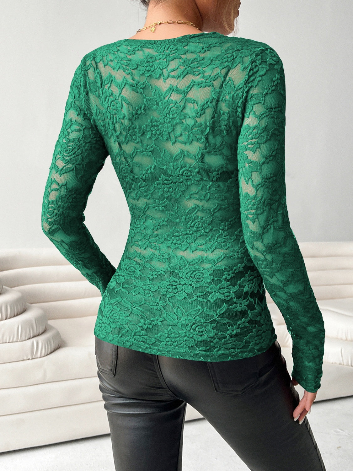 Women's V-Neck Long Sleeve Lace Top