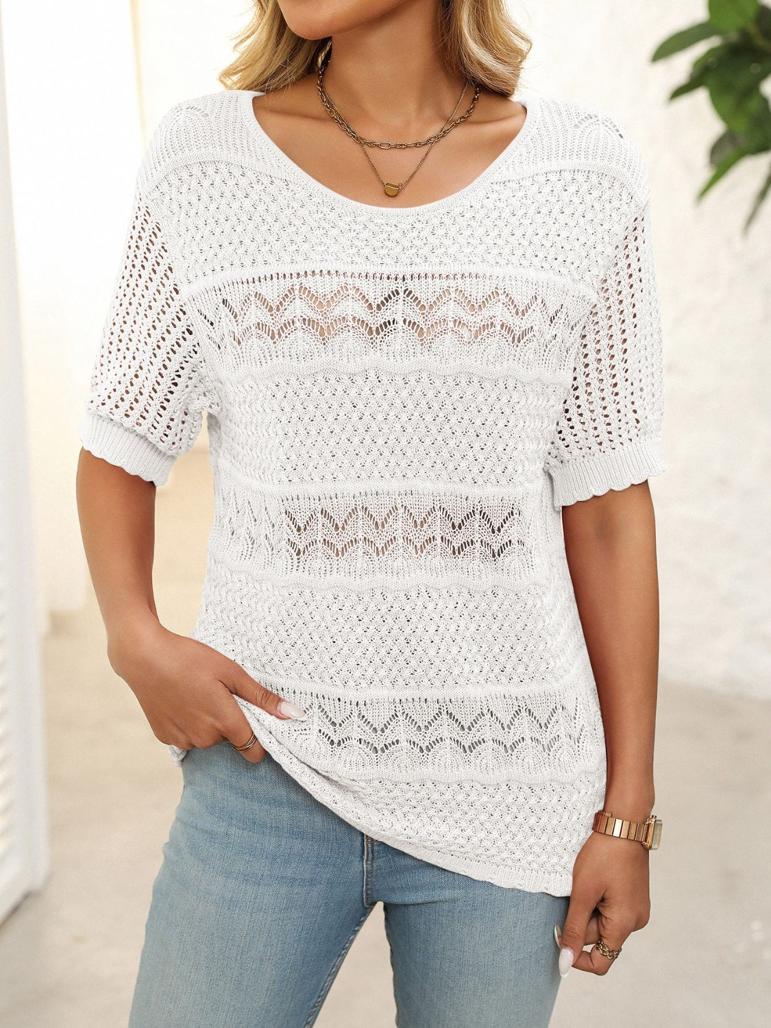 Women's Mandy Round Neck Half Sleeve Knit Top