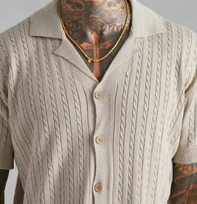 Men's Knitted Button Short-Sleeve Shirt