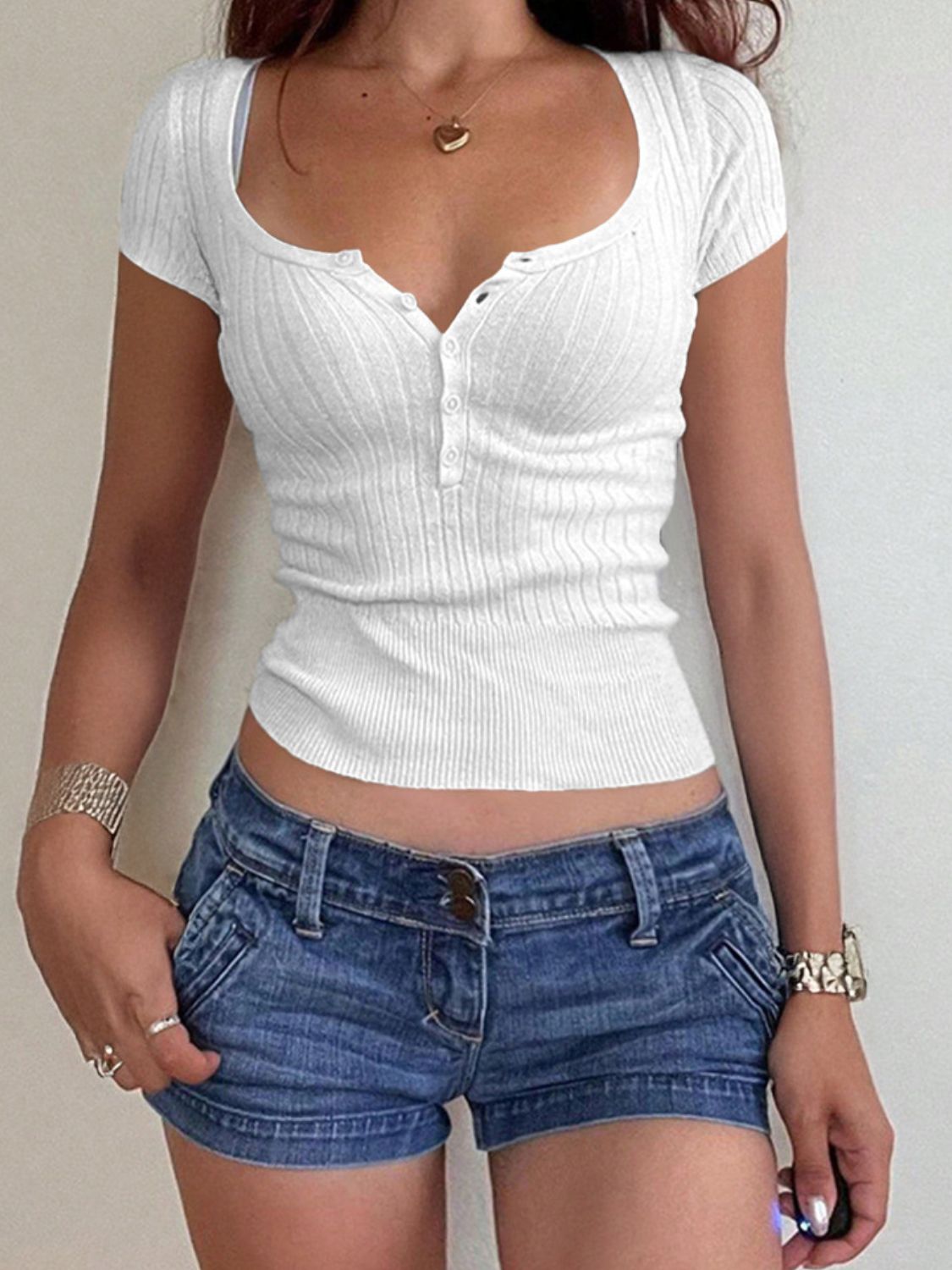 Women's Half Button Scoop Neck Knit Top