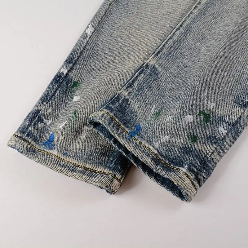 Men's Blue Painted Pattern Jeans