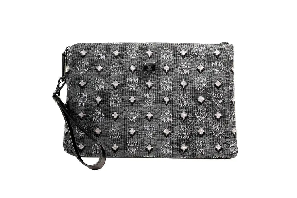 MCM Veritas Dark Grey Denim Monogram Clutch Pouch