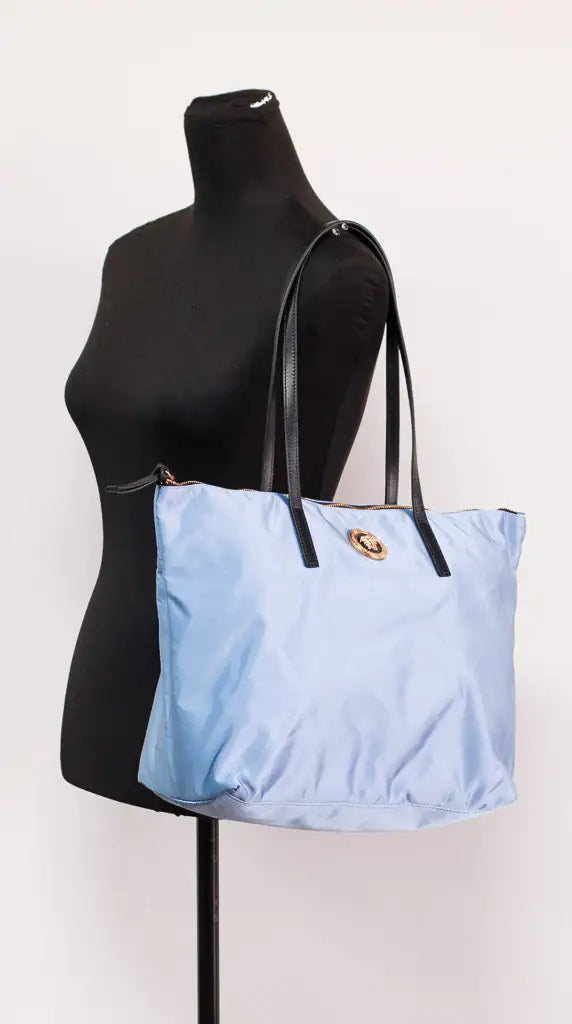 Versace Portuna Medusa Cornflower Blue Nylon Leather Tote