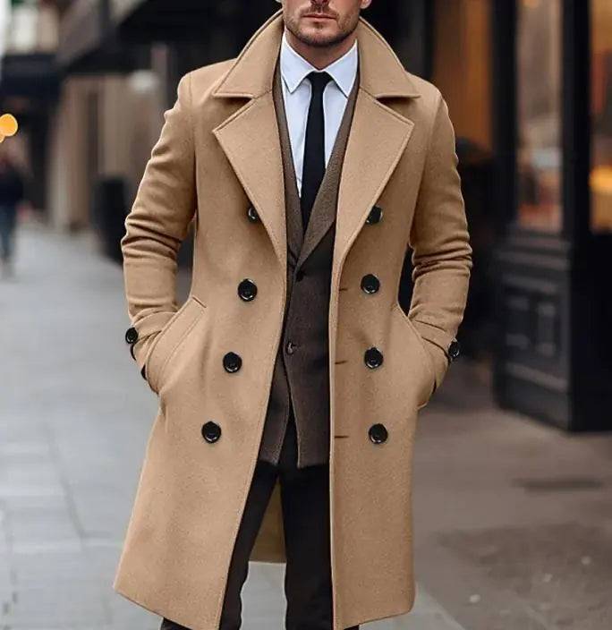 Men's Double Breasted Long Woolen Coat