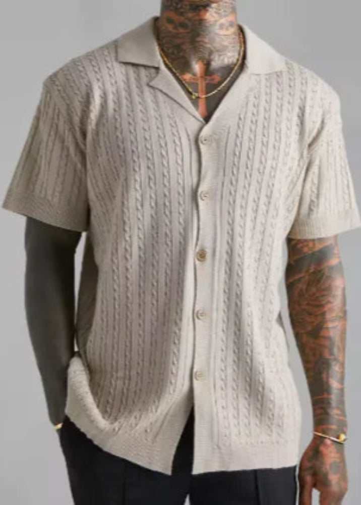 Men's Knitted Button Short-Sleeve Shirt