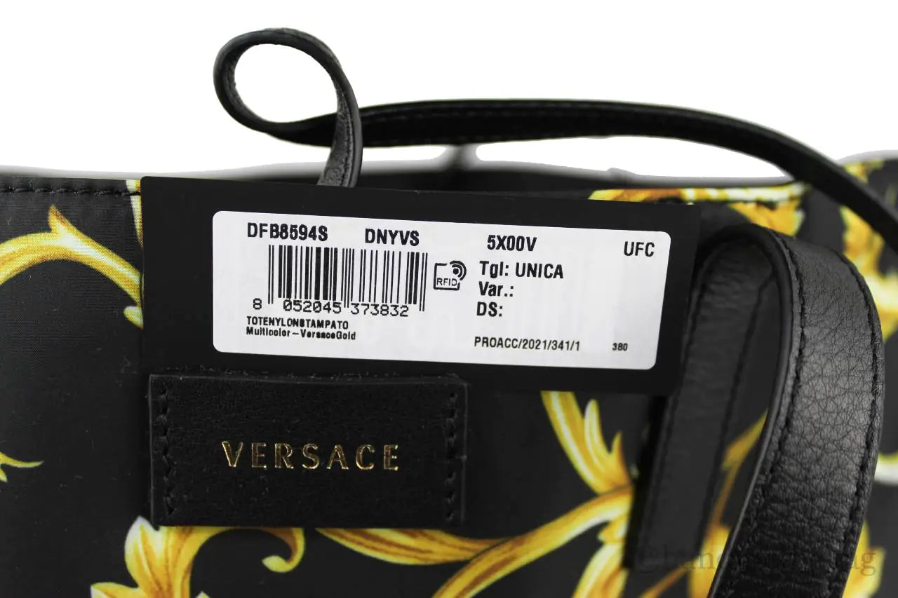 Versace Gold Print Nylon Stampato Tote Bag