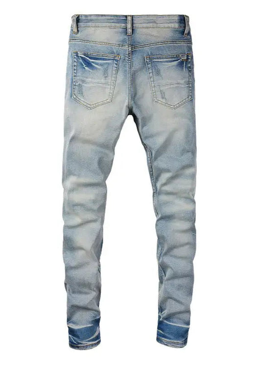 Men's Ripped Patchwork Denim Jeans