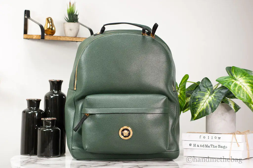 Versace Medusa Green Leather Shoulder Backpack