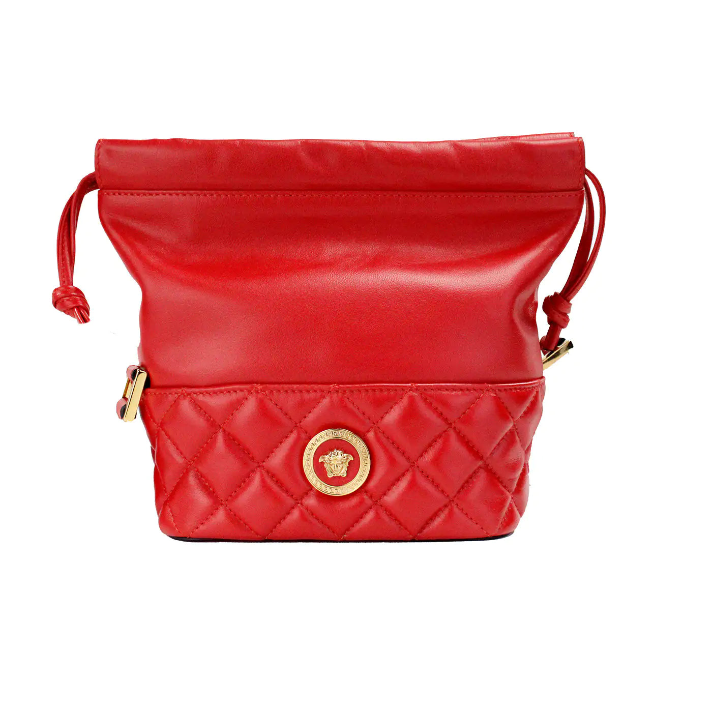 Versace Red Quilted Leather Drawstring Bucket Bag