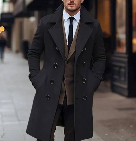 Men's Double Breasted Long Woolen Coat