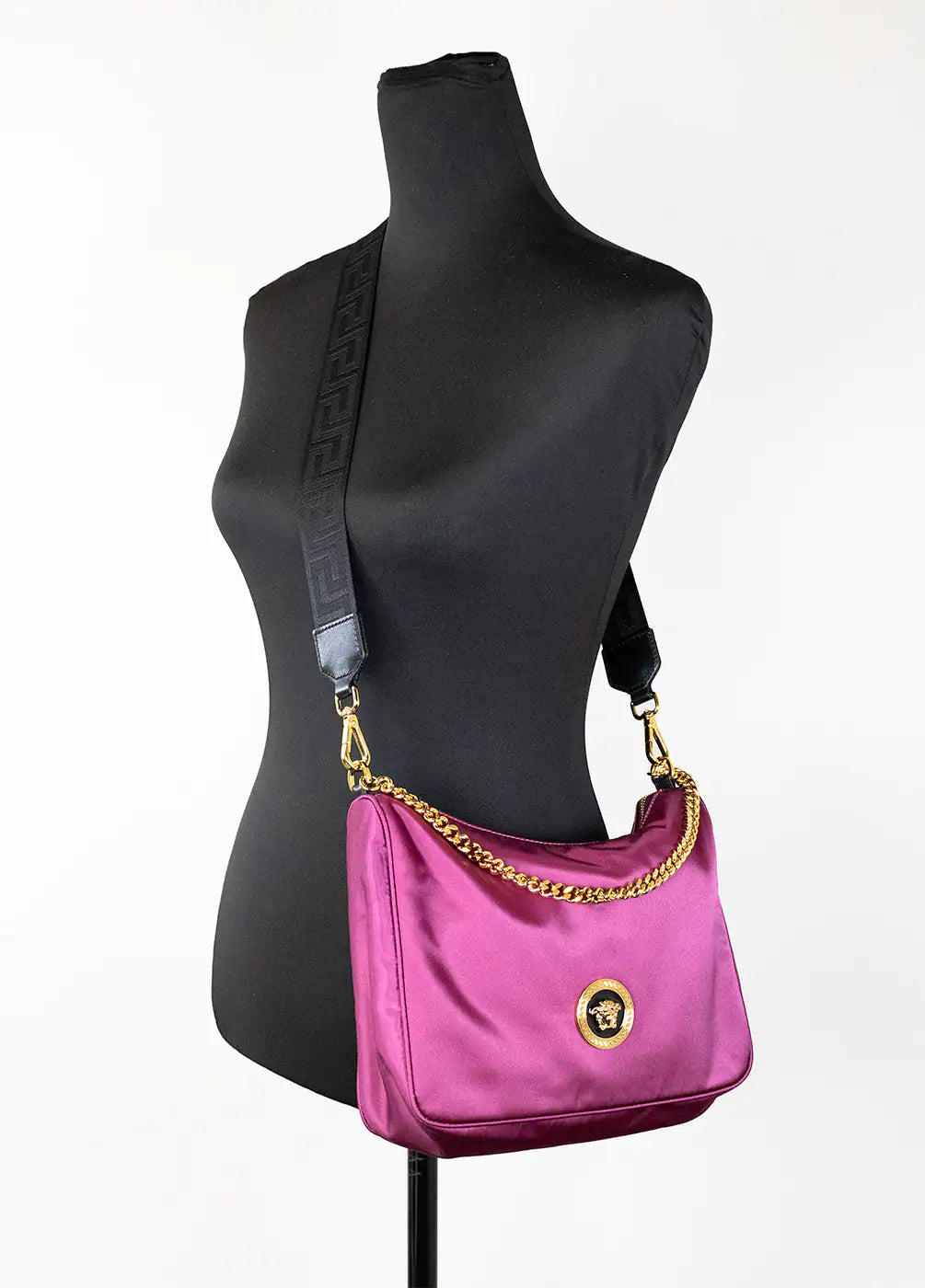 Versace Dahlia Nylon Medusa Pendant Shoulder Bag