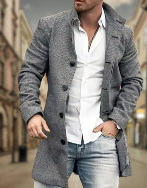 Men's Stand Collar Medium Length Casual Coat