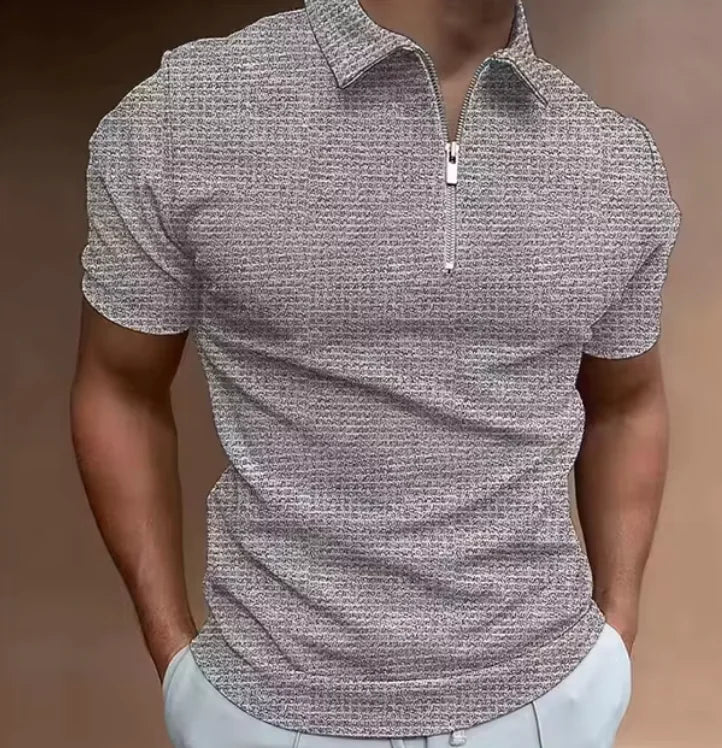 Men's Zip Waffle Polo Shirt