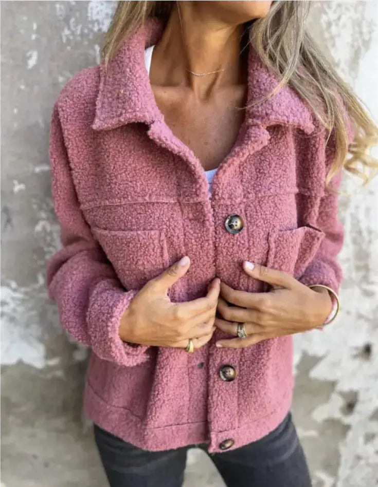 Women's Lapel Single Breasted Lamb Wool Coat