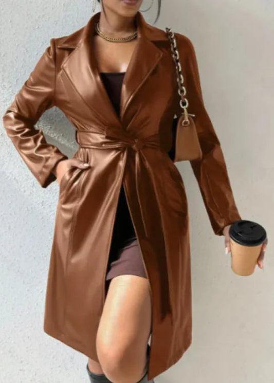 Women's Slim Fit Leather Trench Coat