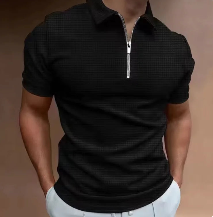 Men's Zip Waffle Polo Shirt