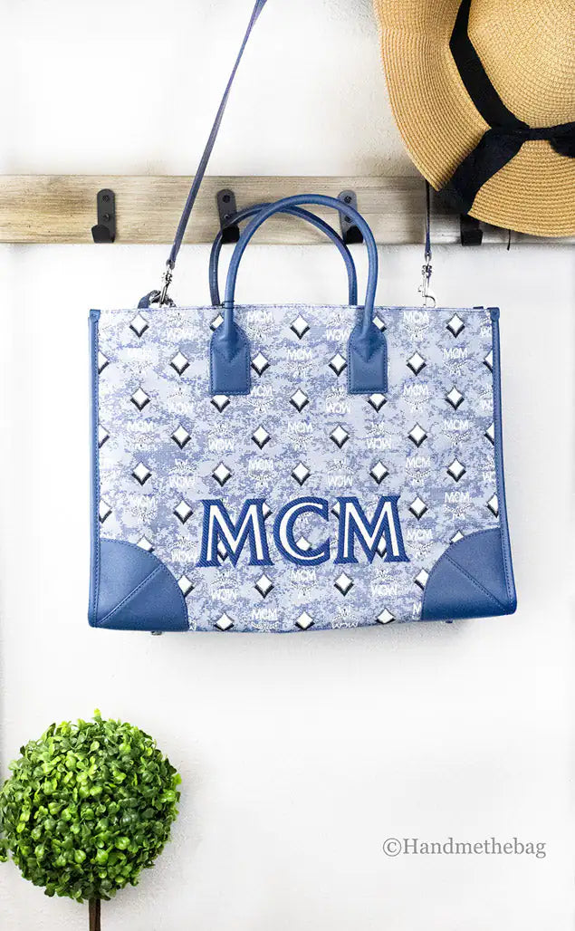 MCM Munchen XL Blue Vintage Denim Fabric Tote