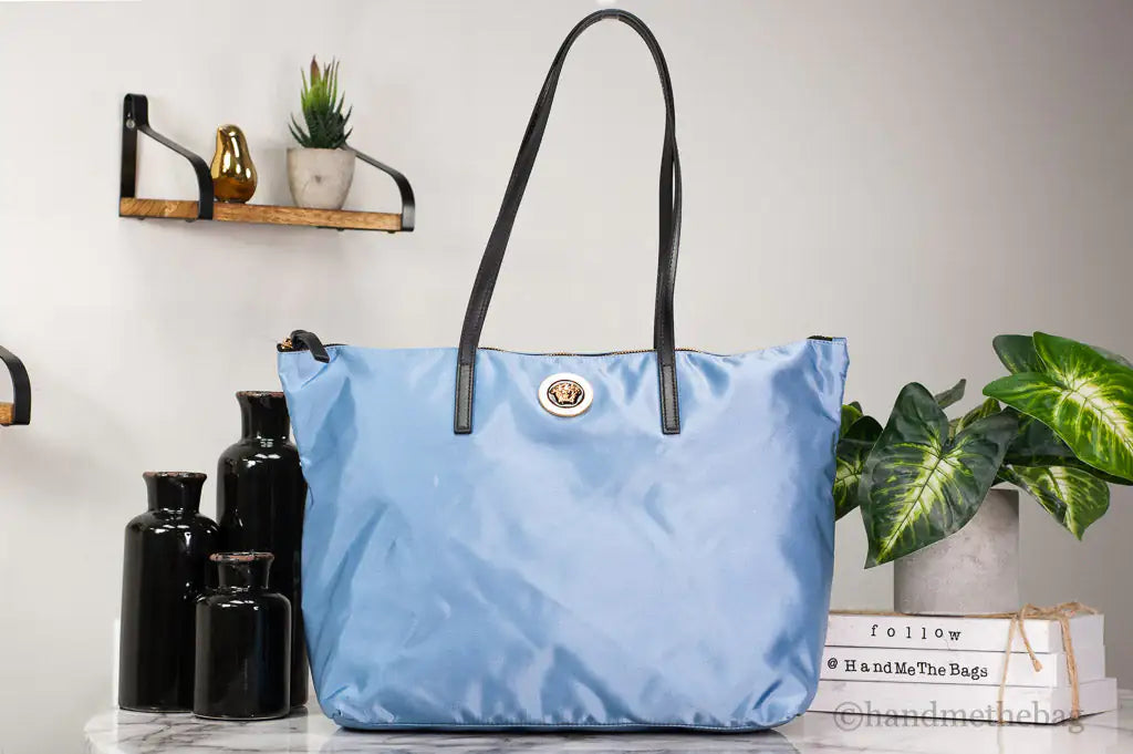 Versace Portuna Medusa Cornflower Blue Nylon Leather Tote