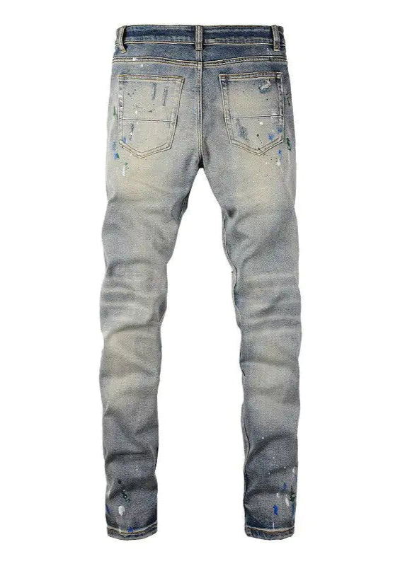 Men's Blue Painted Pattern Jeans