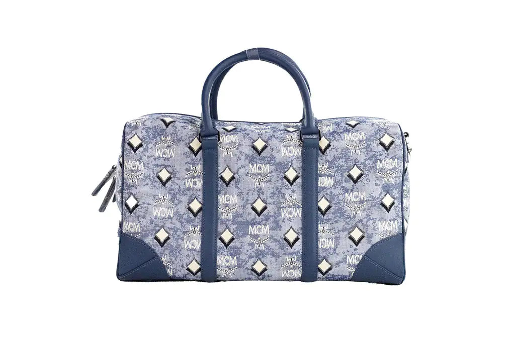 MCM Boston Blue Vintage Denim Fabric Duffle Bag