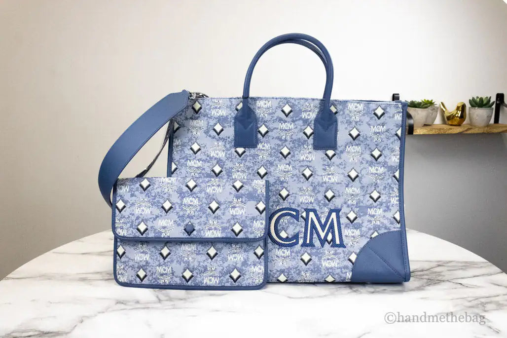 MCM Munchen XL Blue Vintage Denim Fabric Tote