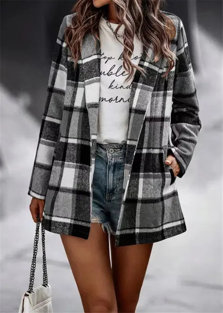 Women's Casual Checkered Coat