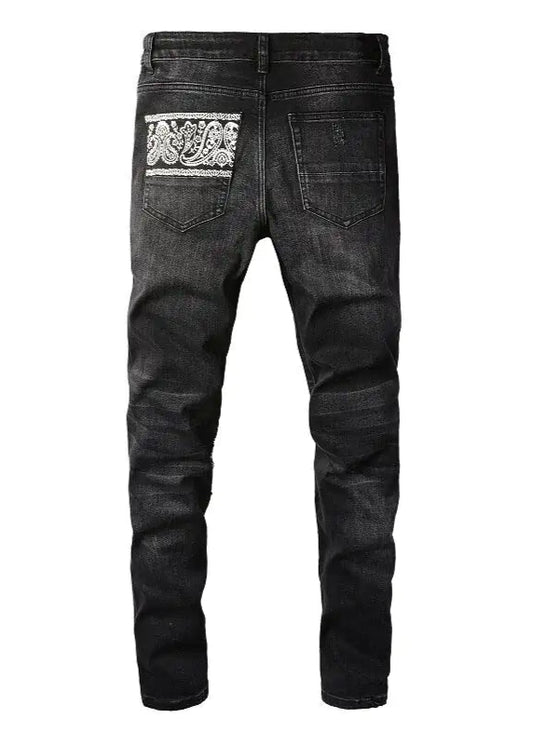 Men's Ripped Bandana Print Jeans