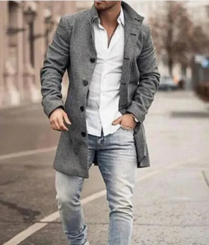 Men's Stand Collar Medium Length Casual Coat