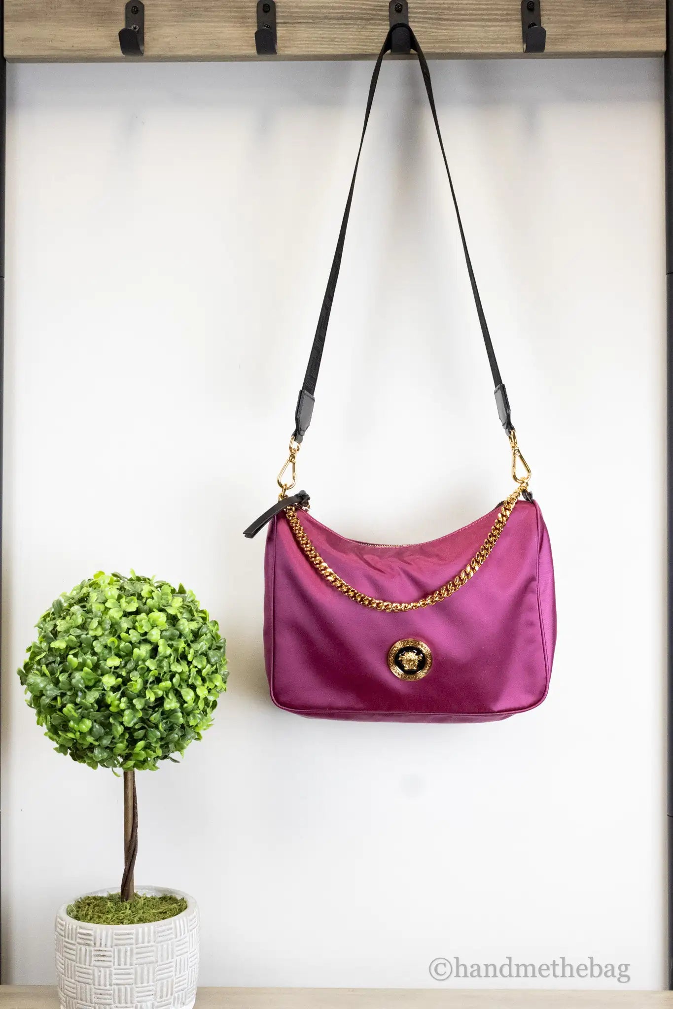 Versace Dahlia Nylon Medusa Pendant Shoulder Bag