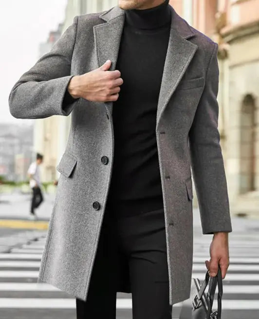 Men's Mid Length Woolen Coat