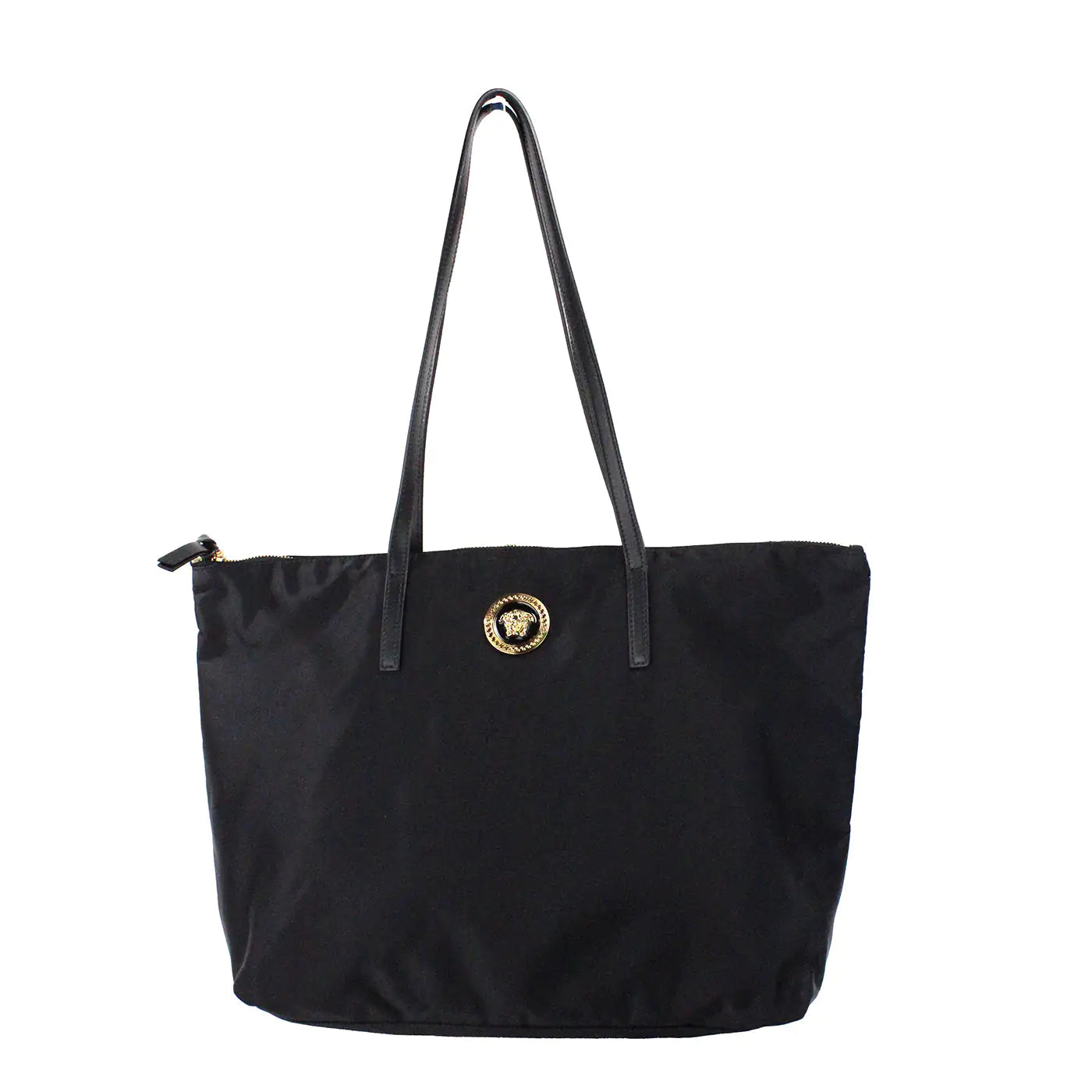 Versace Black Nylon La Medusa Pendant Tote Bag