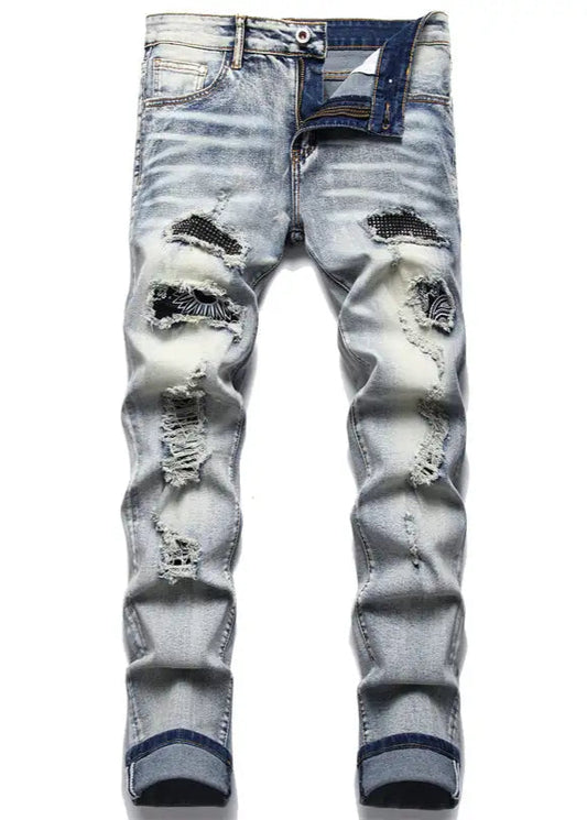 Men's Slim Fit Ripped Biker Jeans