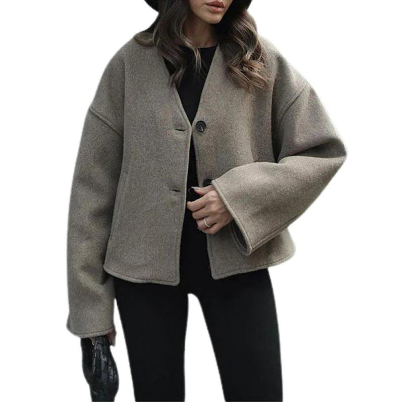 Women's V-Neck Long-Sleeve Button-Down Coat