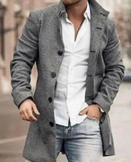 Men's Stand Collar Medium Length Casual Coat