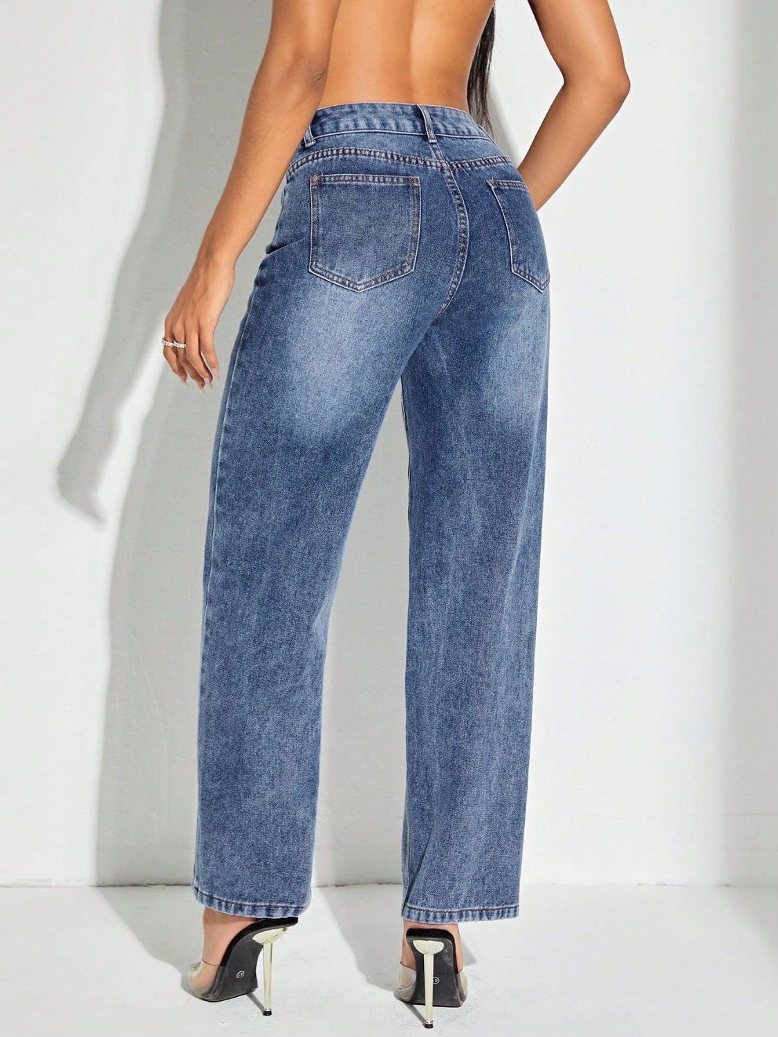 Women's Contrast Patchwork Straight Jeans