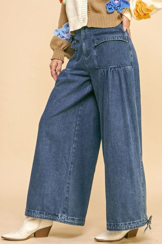 Women's Davi & Dani Drawstring Wide Leg Jeans