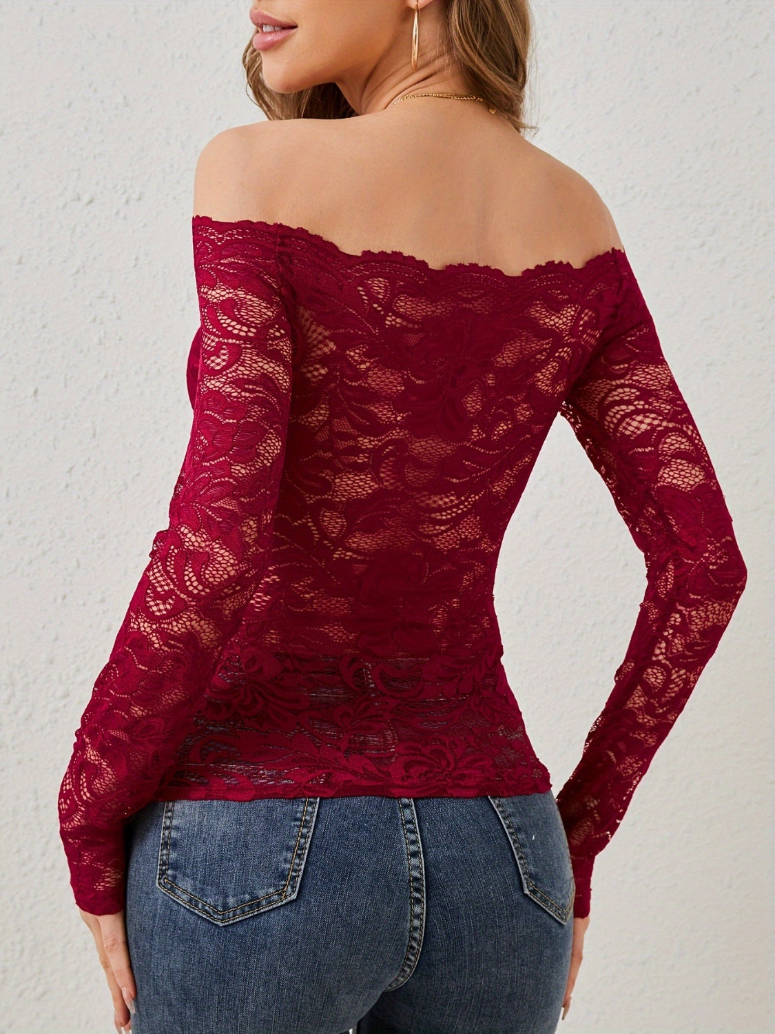 Women's Off-Shoulder Long Sleeve Lace Top