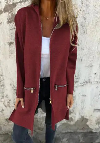 Women's Colored Zipper Hooded Coat