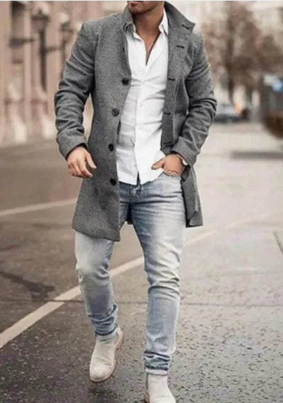 Men's Stand Collar Medium Length Casual Coat