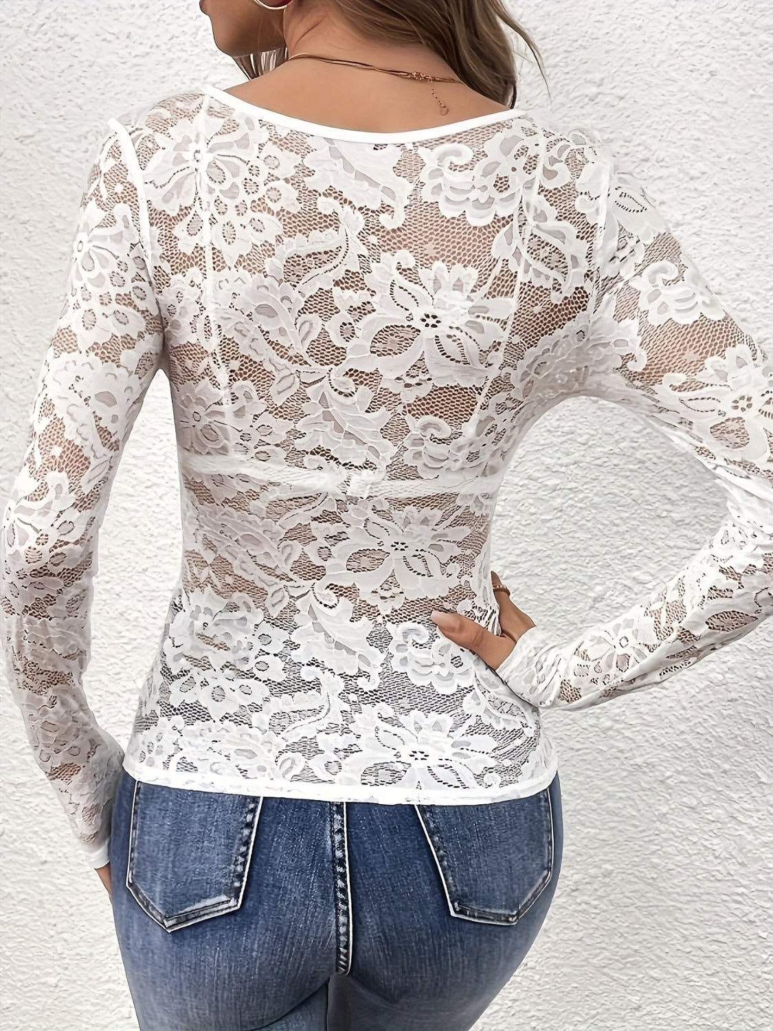 Women's Lace V-Neck Long Sleeve Top