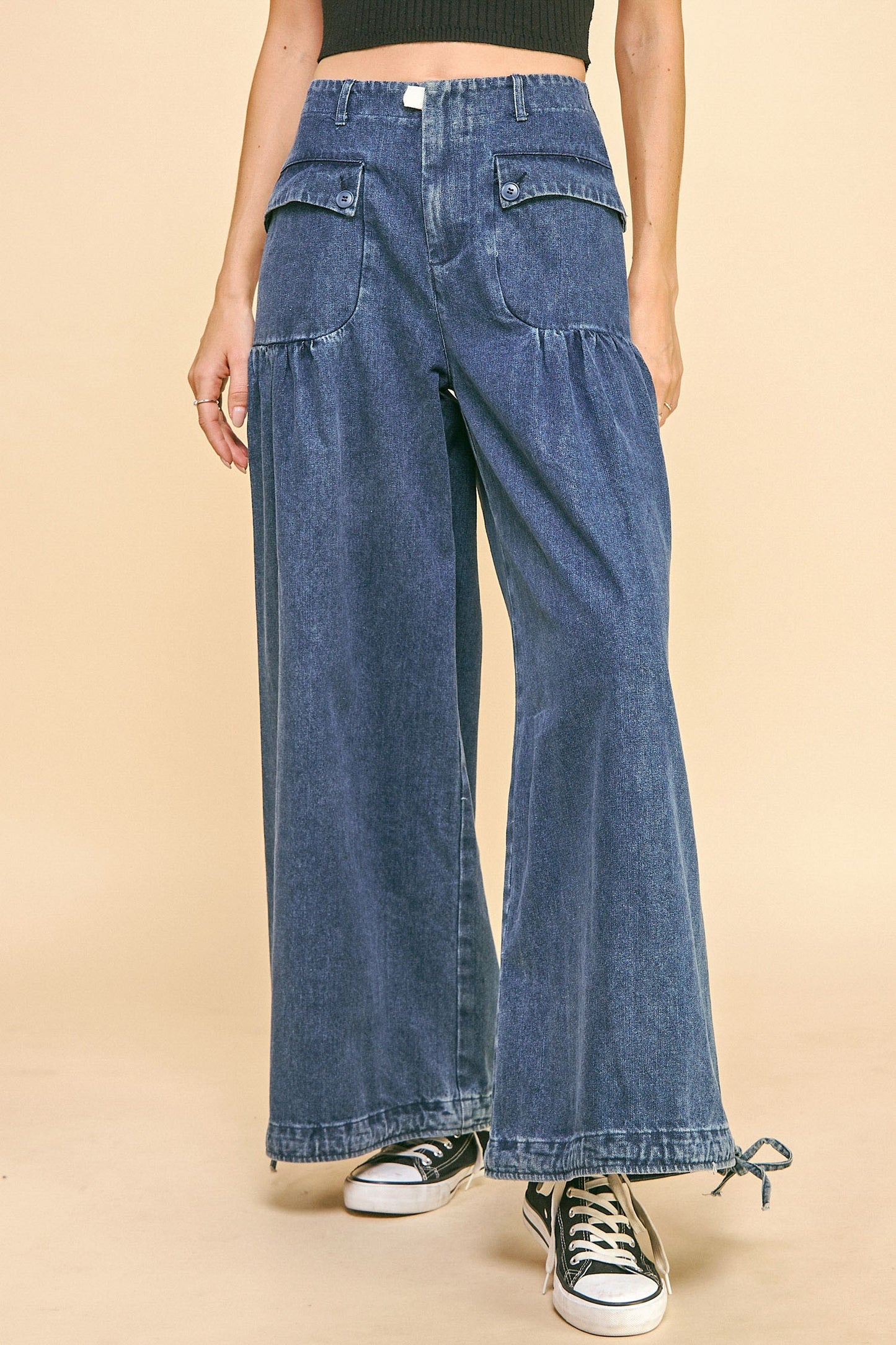 Women's Davi & Dani Drawstring Wide Leg Jeans