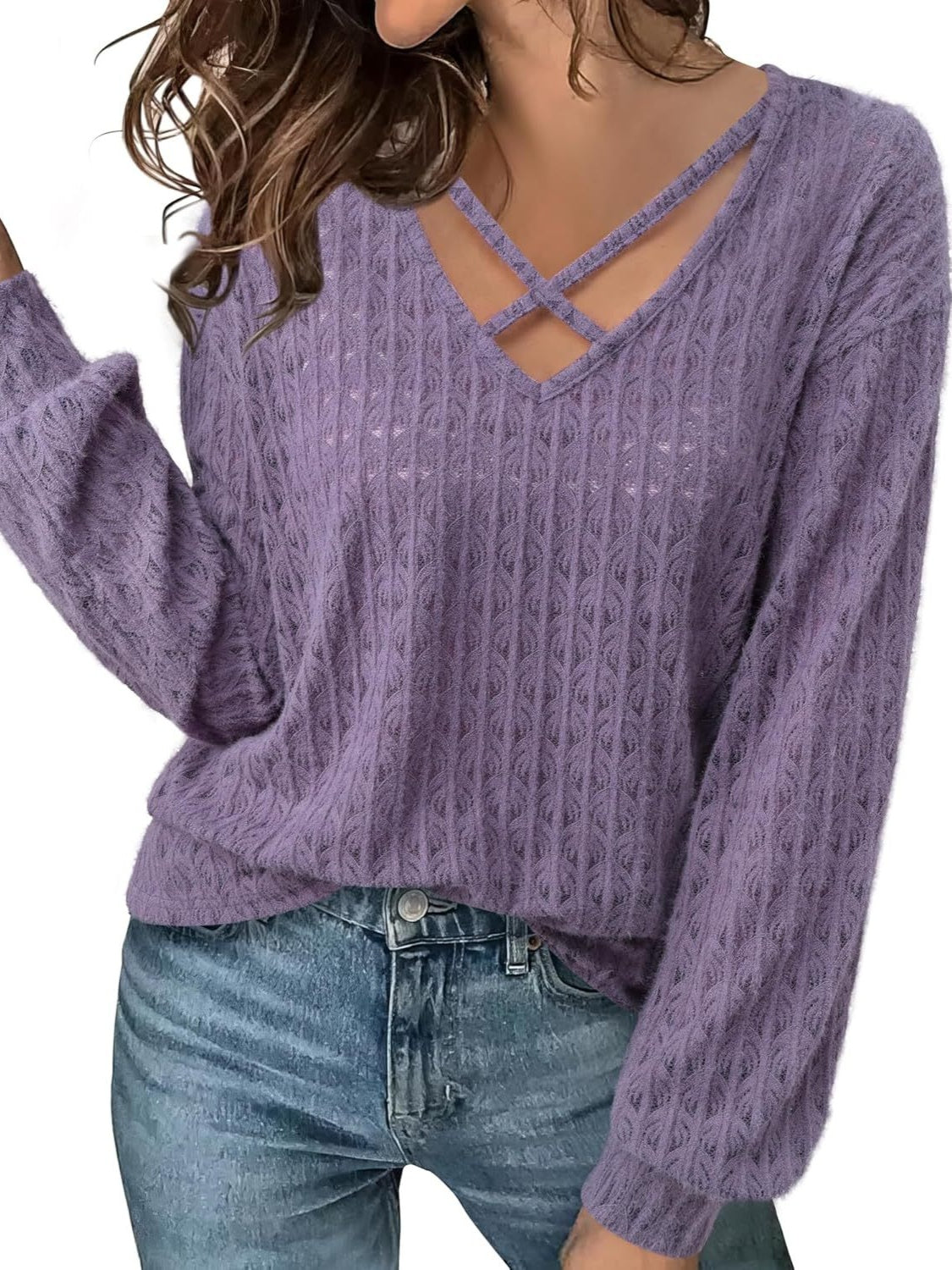 Women's Crisscross Cutout Long Sleeve Top