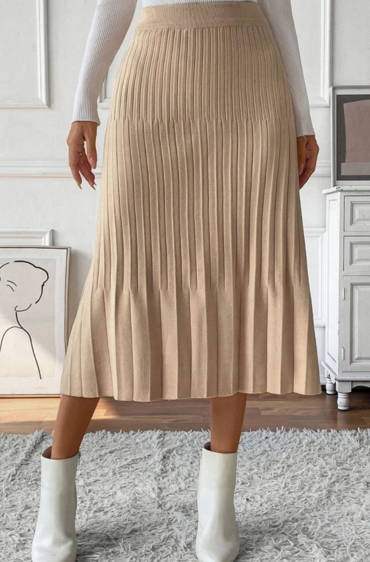 Perfee Pleated Midi Sweater Skirt