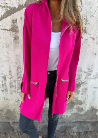 Women's Colored Zipper Hooded Coat