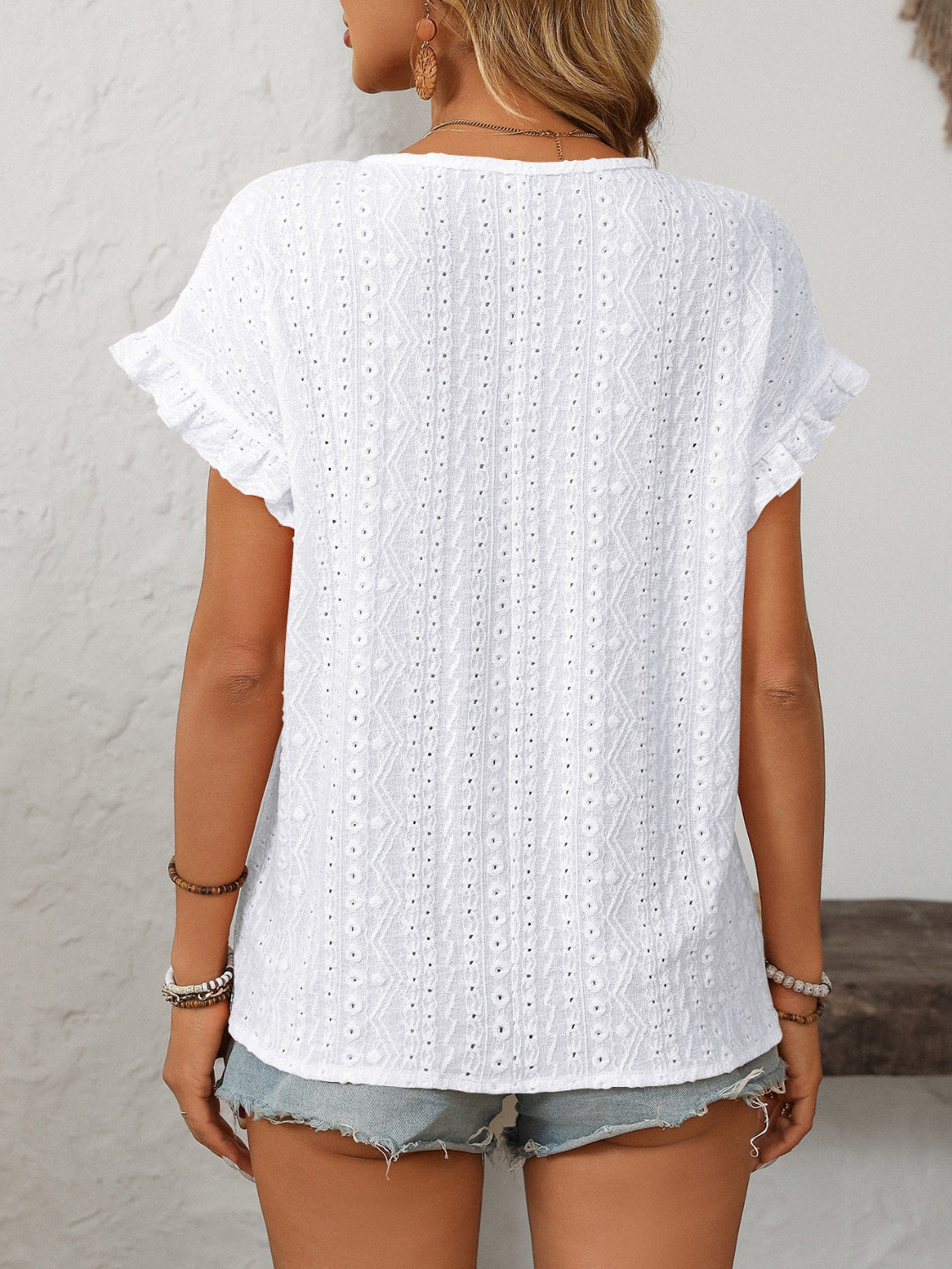 Women's Mandy Eyelet Round Neck Short Sleeve Top