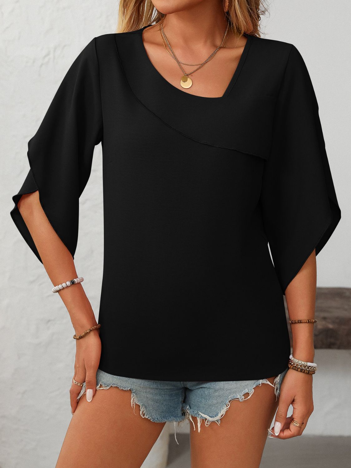 Women's Asymmetrical Neck Half Sleeve Top